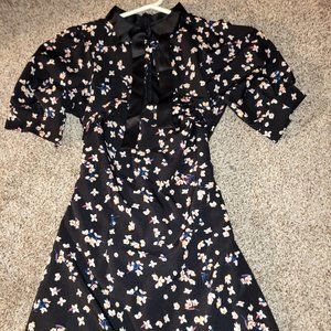 Asian-inspired silky black w/ floral print summer dress